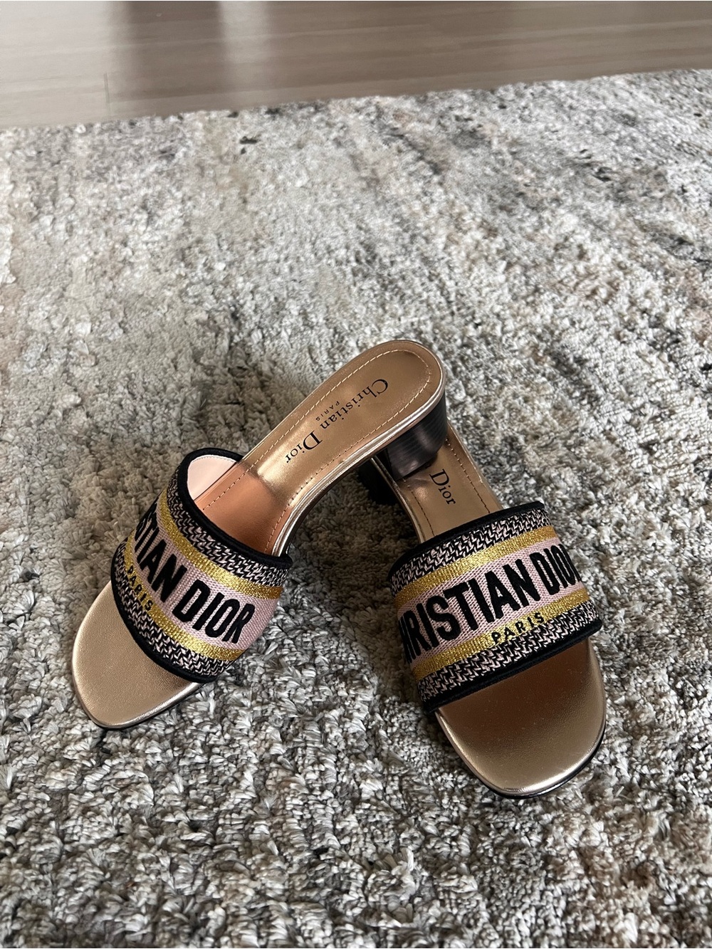 Dior Gold & Black Slide Sandals